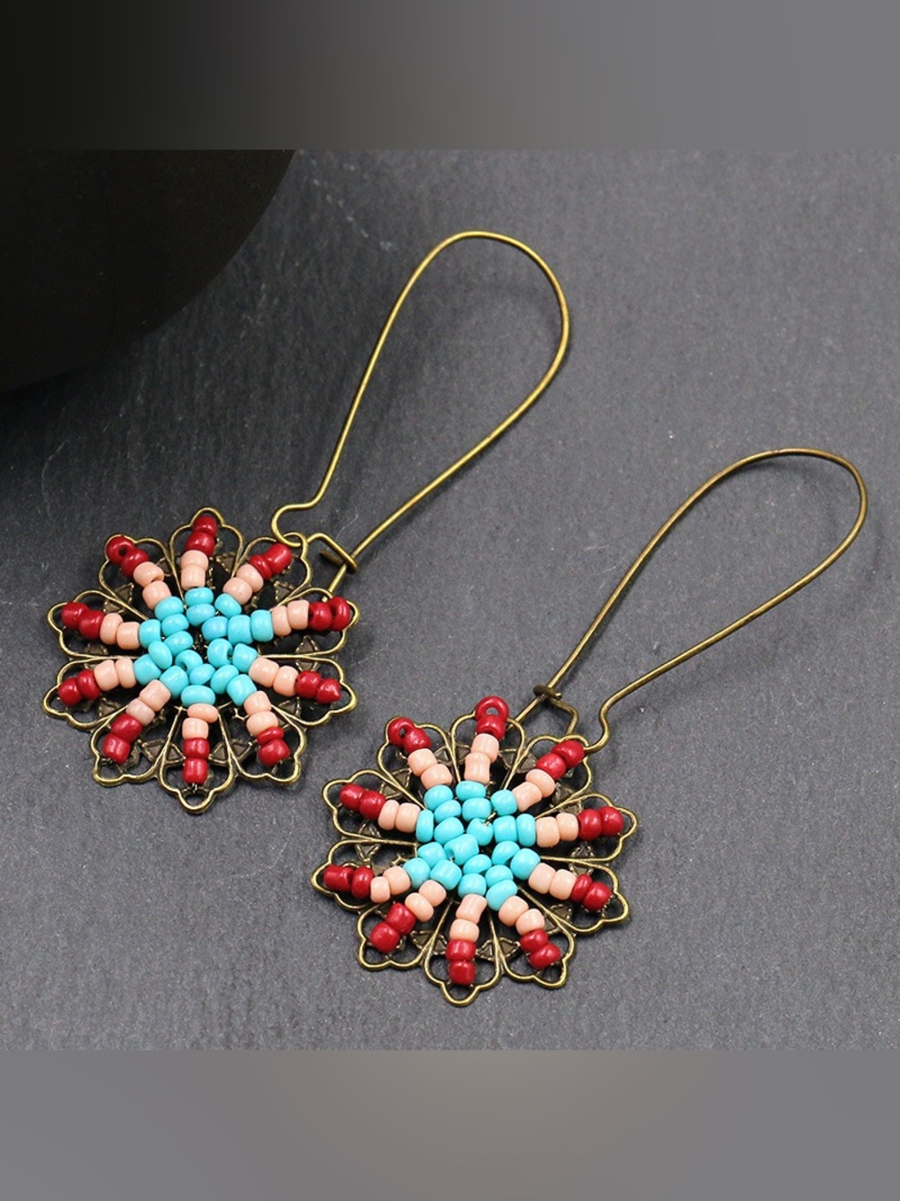 Retro Oil Drop Rice Beads Geometric Round Water Drop Flower Earrings